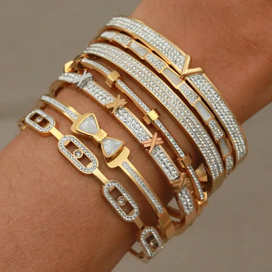 Full crystal letter bowknot charm bracelet