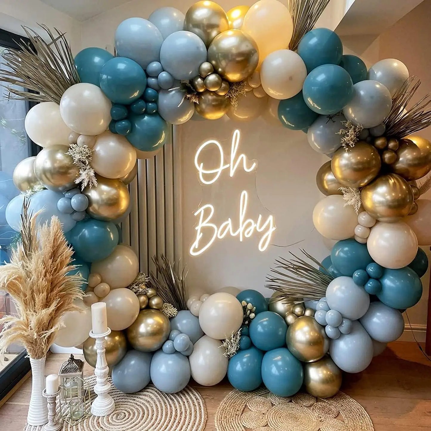 Blue Sand White Metallic Gold Balloons 127Pcs