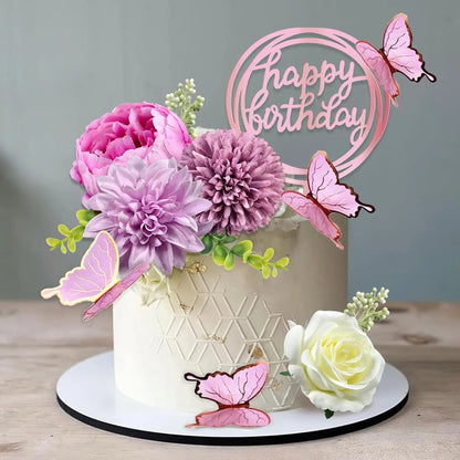 Happy birthday flower cake toppers