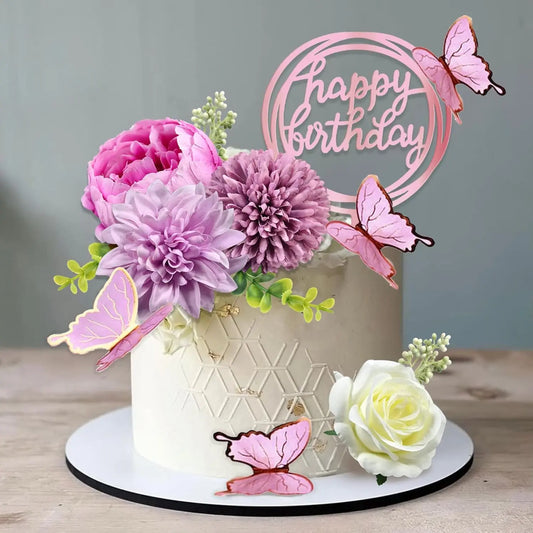 Happy birthday flower cake toppers