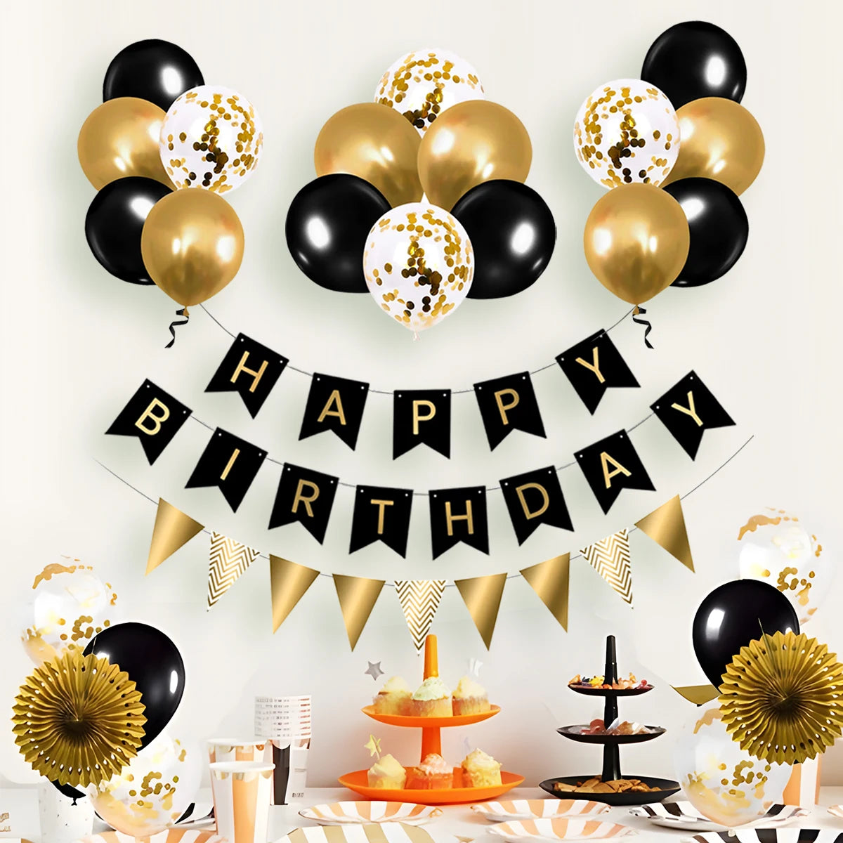 Black Gold Birhtday TableCloth