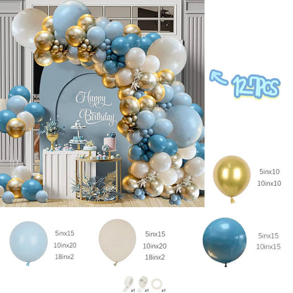 Blue Sand White Metallic Gold Balloons 127Pcs