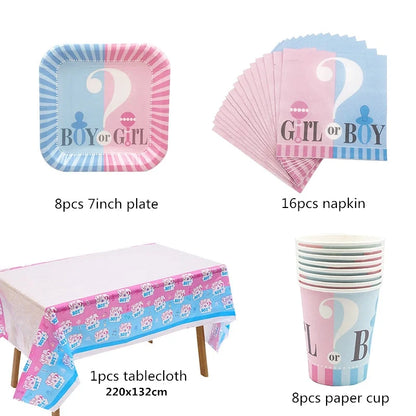 Disposable tableware set for Gender Reveal party