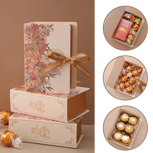 Book shape gift packaging box with ribbon 5pcs