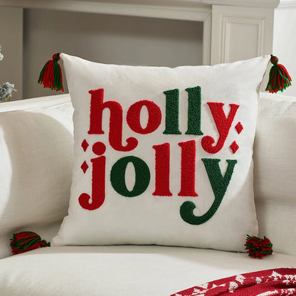 Embroidered Merry Christmas Cushion Cover