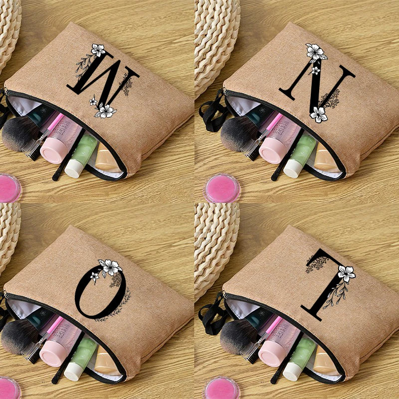 Letter print cosmetic linen makeup bag