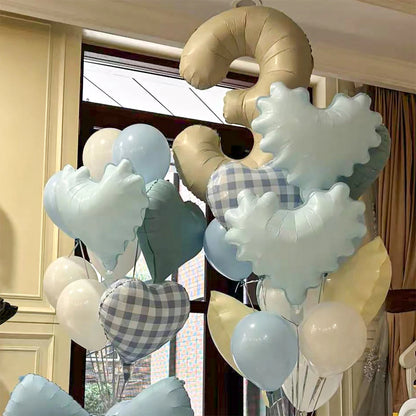 42pcs Checkered heart balloon number set light fresh blue