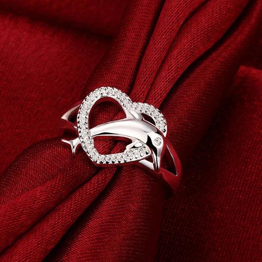 Love dolphins heart ring