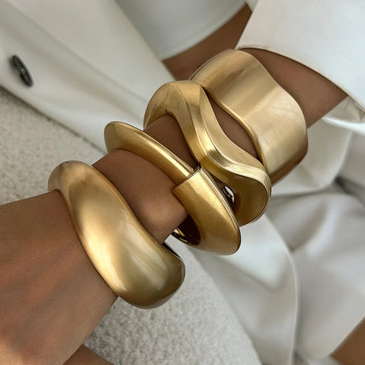 Rizana wide metal  Gold color bracelet