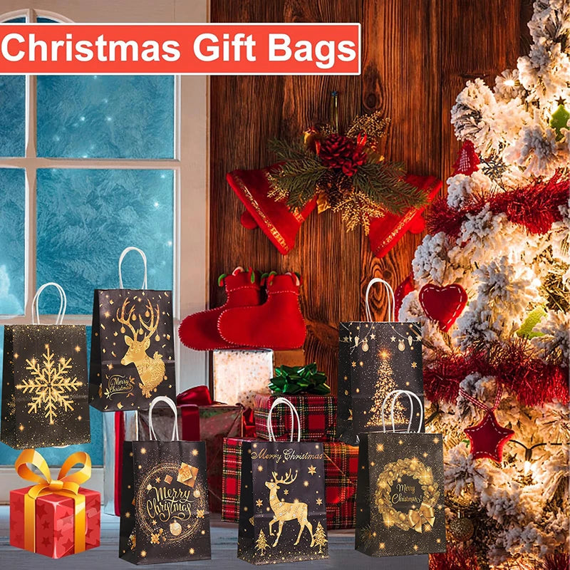 12/24pcs Bronzing Holiday Paper Bags