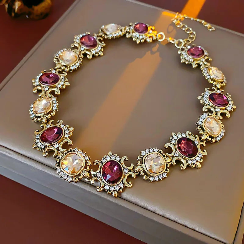 Rimma Purple Rhinestone Necklace & Earrings Set