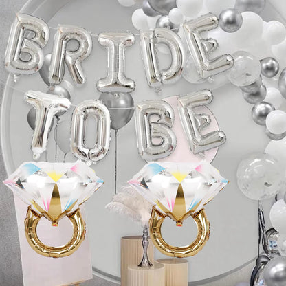 Bride to be banner & colorful diamond ring balloons 11pcs 16-inch