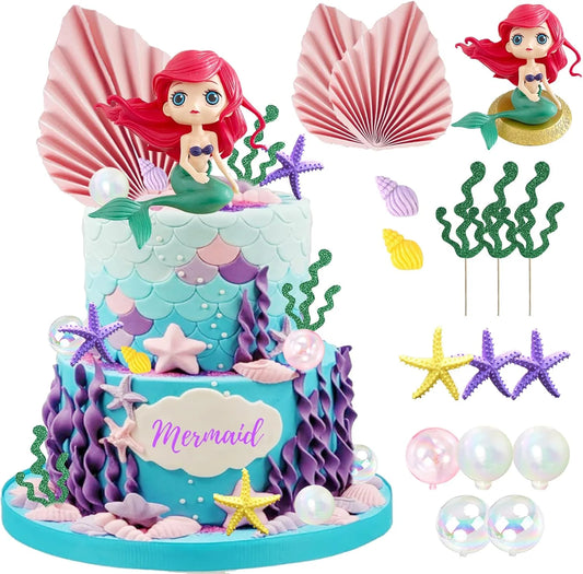 16PCS Mermaid Cake Topper Set – Under the Sea
