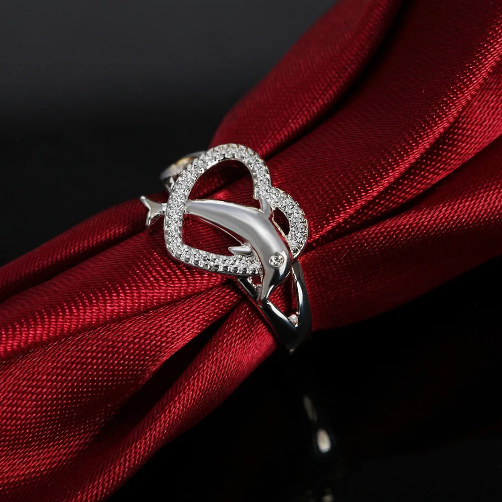 Love dolphins heart ring
