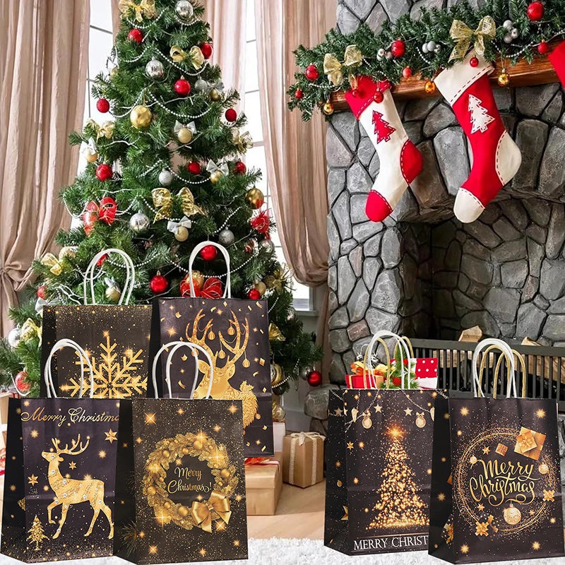 12/24pcs Bronzing Holiday Paper Bags