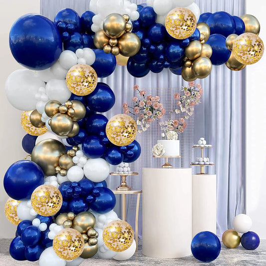 131PCS Blue & Gold Balloon Arch Set with Accessories
