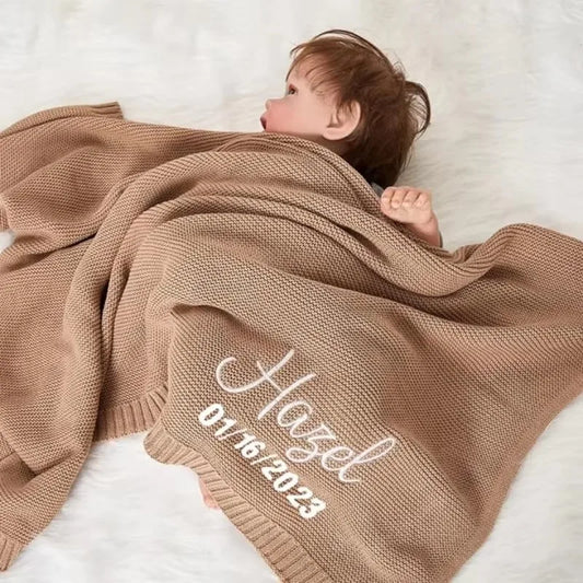 Personalized name Baby knitted blanket cotton 100x80cm custom