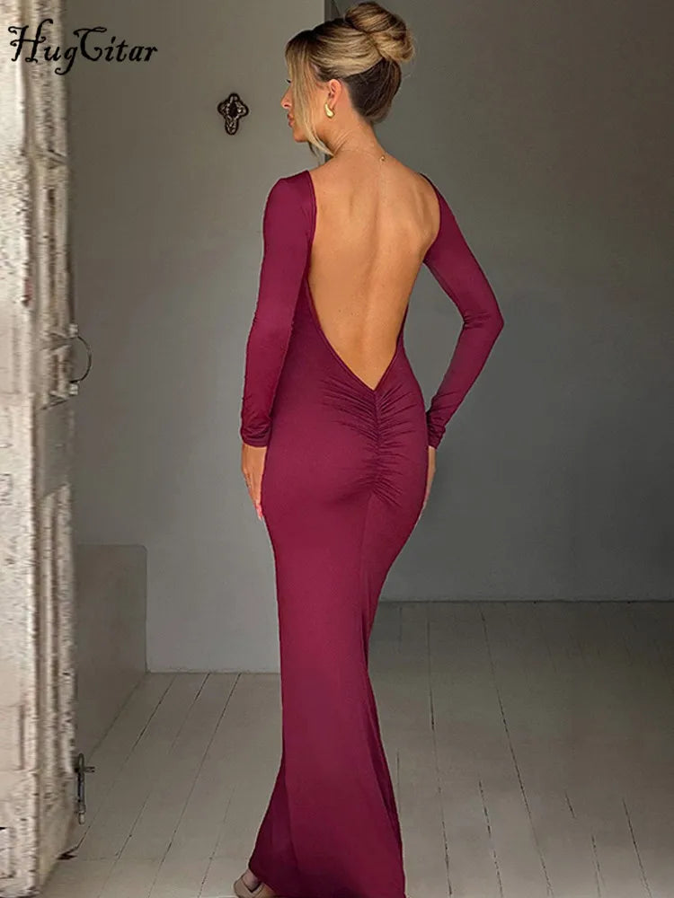 Alise Hugcitar Long Sleeve Backless Dress