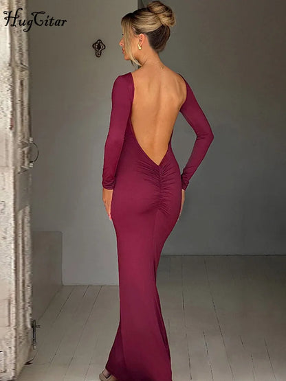 Alise Hugcitar Long Sleeve Backless Dress