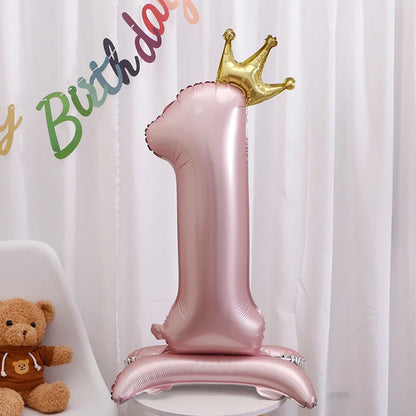 32in Standing Crown Number Balloon – Blue/Pink