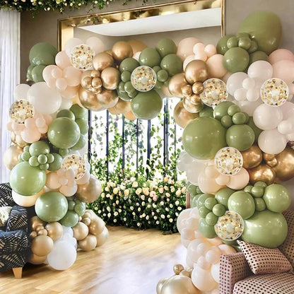 Sage Green and Gold Balloon Arch Decorative 132pcs