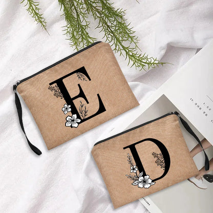 Letter print cosmetic linen makeup bag