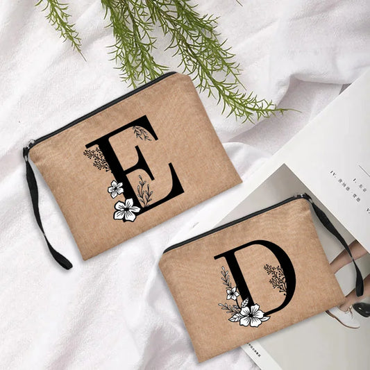 Letter print cosmetic linen makeup bag