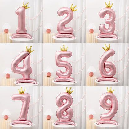 32in Standing Crown Number Balloon – Blue/Pink