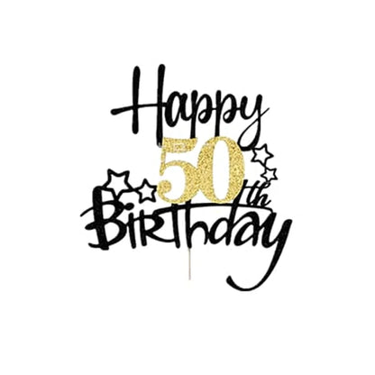 Black Gold Happy Birthday Cake Topper (Ages 10–60)