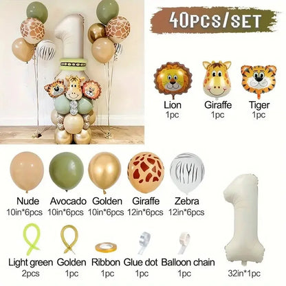40PCS Jungle Animal Number Balloon Set