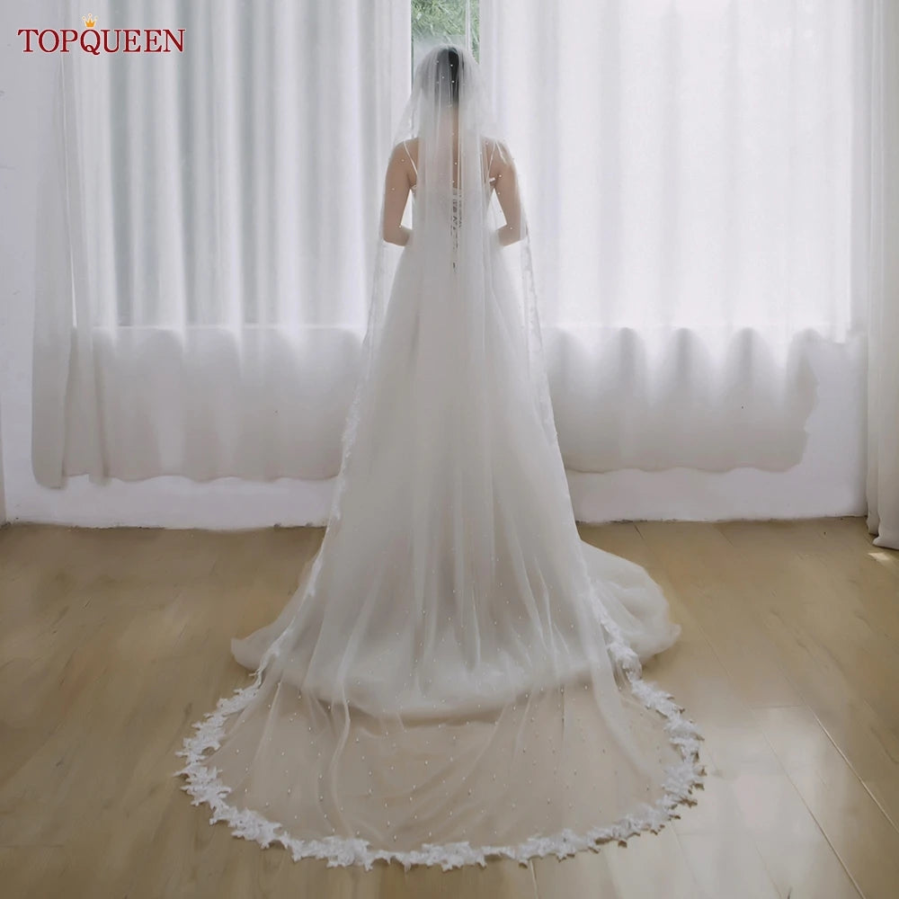 White ivory long veil 1 tier