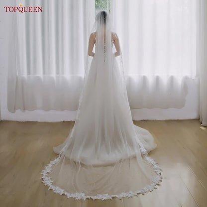 White ivory long veil 1 tier