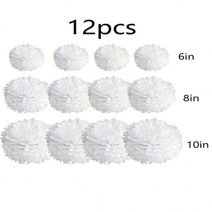 White & Light green Pom Pom  Set 12pcs