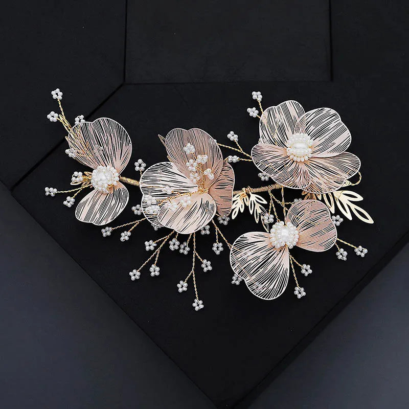 Flower hair jewelry Pearl Crystal