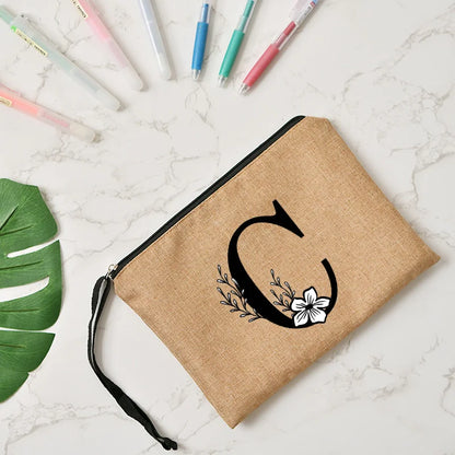 Letter print cosmetic linen makeup bag