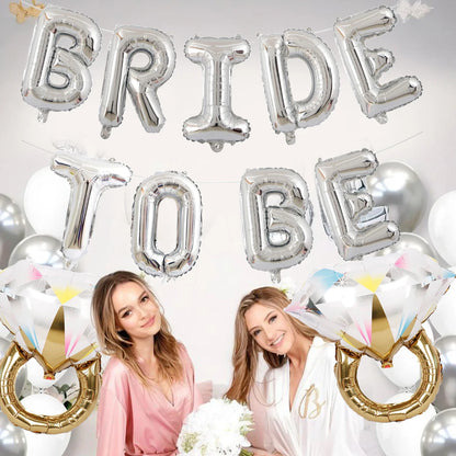 Bride to be banner & colorful diamond ring balloons 11pcs 16-inch