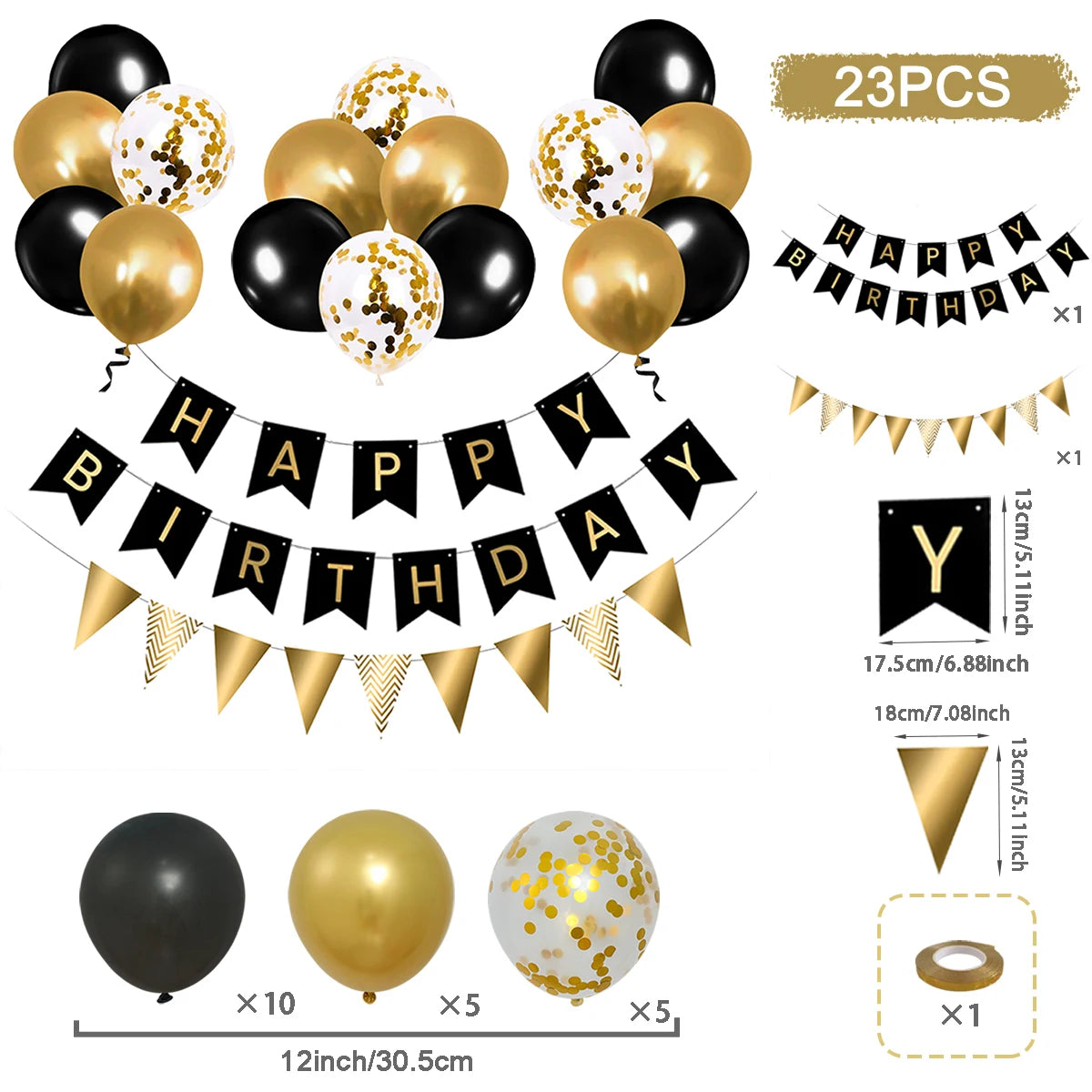 Black Gold Birhtday TableCloth