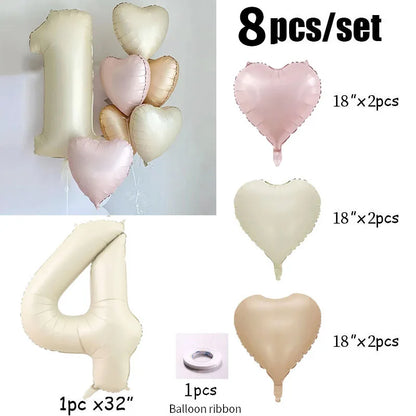 Cream color number with hearts foil Balloons 8pcs