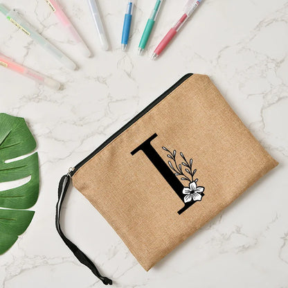 Letter print cosmetic linen makeup bag