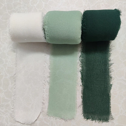 3 Rolls Handmade fringe chiffon silk ribbon