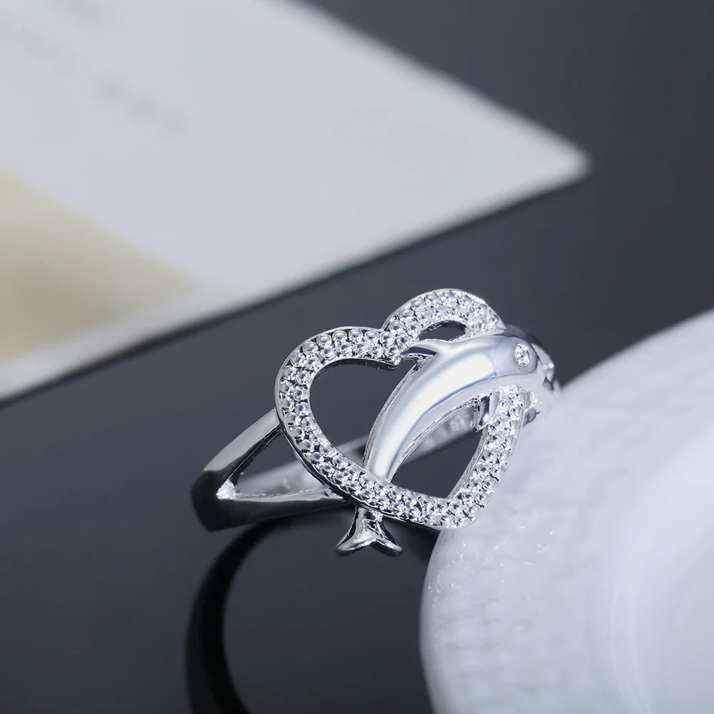 Love dolphins heart ring