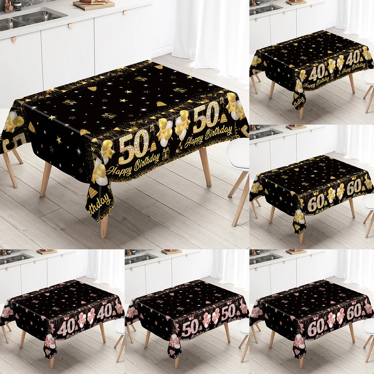 Black Gold Birhtday TableCloth