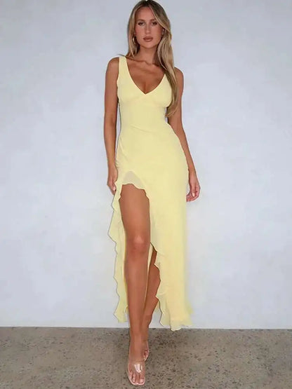 Vivona Avrilyaan Ruffle High Split Dress