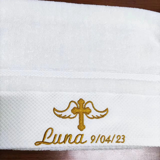Customized name , date for Towel face and towels bathing