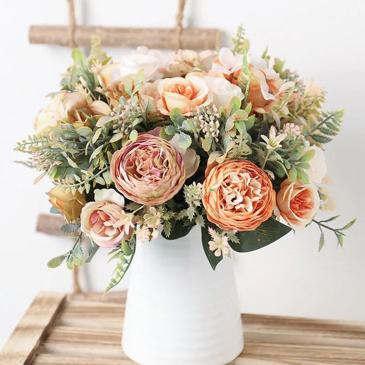 Autumn silk artificial roses flowers