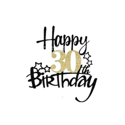 Black Gold Happy Birthday Cake Topper (Ages 10–60)