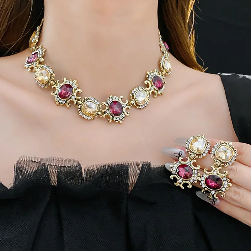 Rimma Purple Rhinestone Necklace & Earrings Set