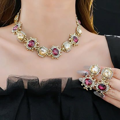 Rimma Purple Rhinestone Necklace & Earrings Set