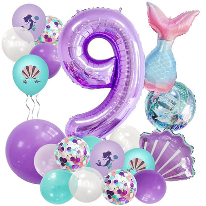 Mermaid Number Balloon Set – 0-9, Sequin & Foil