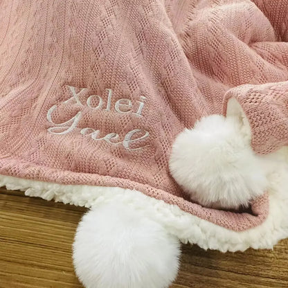 Personalized name nursery baby blanket fluffy lamb wool qui